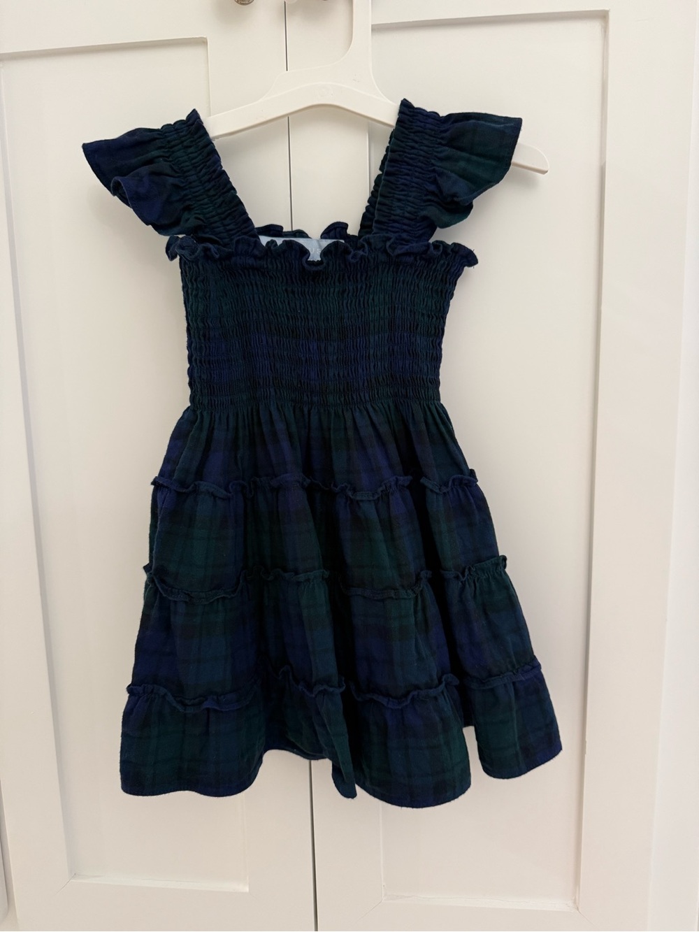 Hill House Navy and Green Plaid Smocked Ruffle Strap Dress- toddler sz 2/3Y